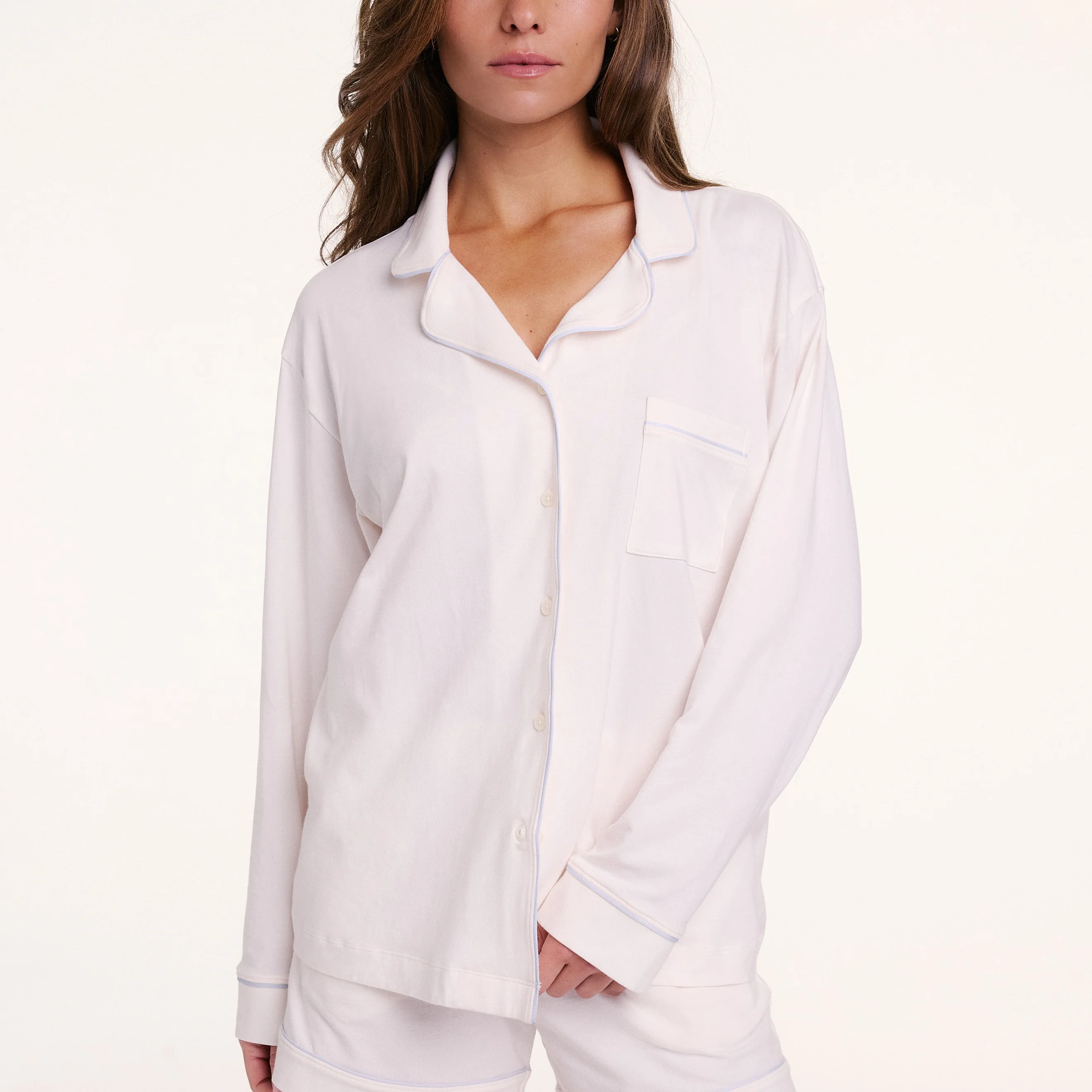 Perfect Pima Long Sleeve Pajama Shirt - Ivory - Image 5