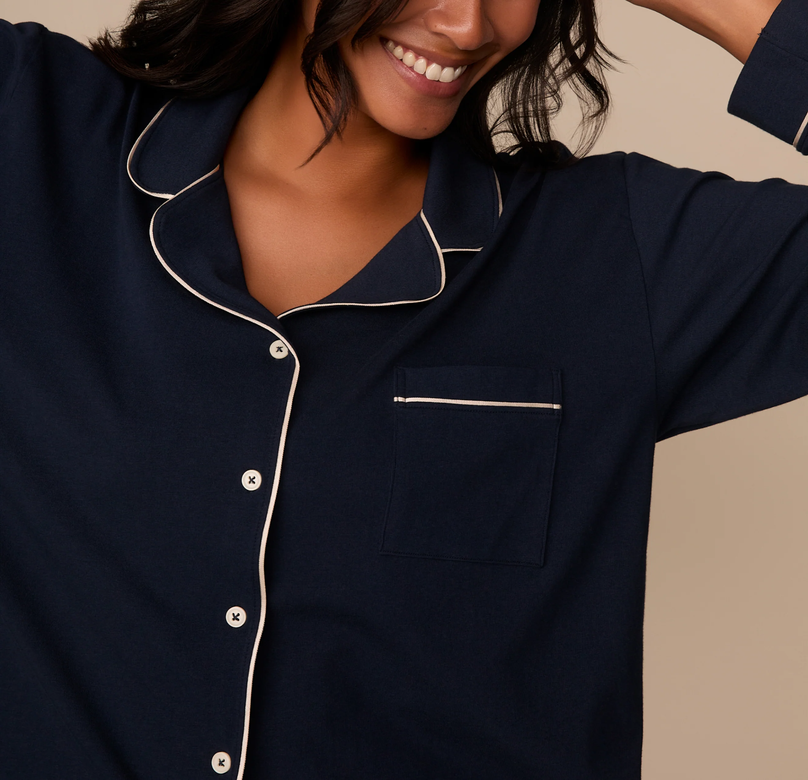 Perfect Pima Long Sleeve Pajama Shirt - Navy - Image 4