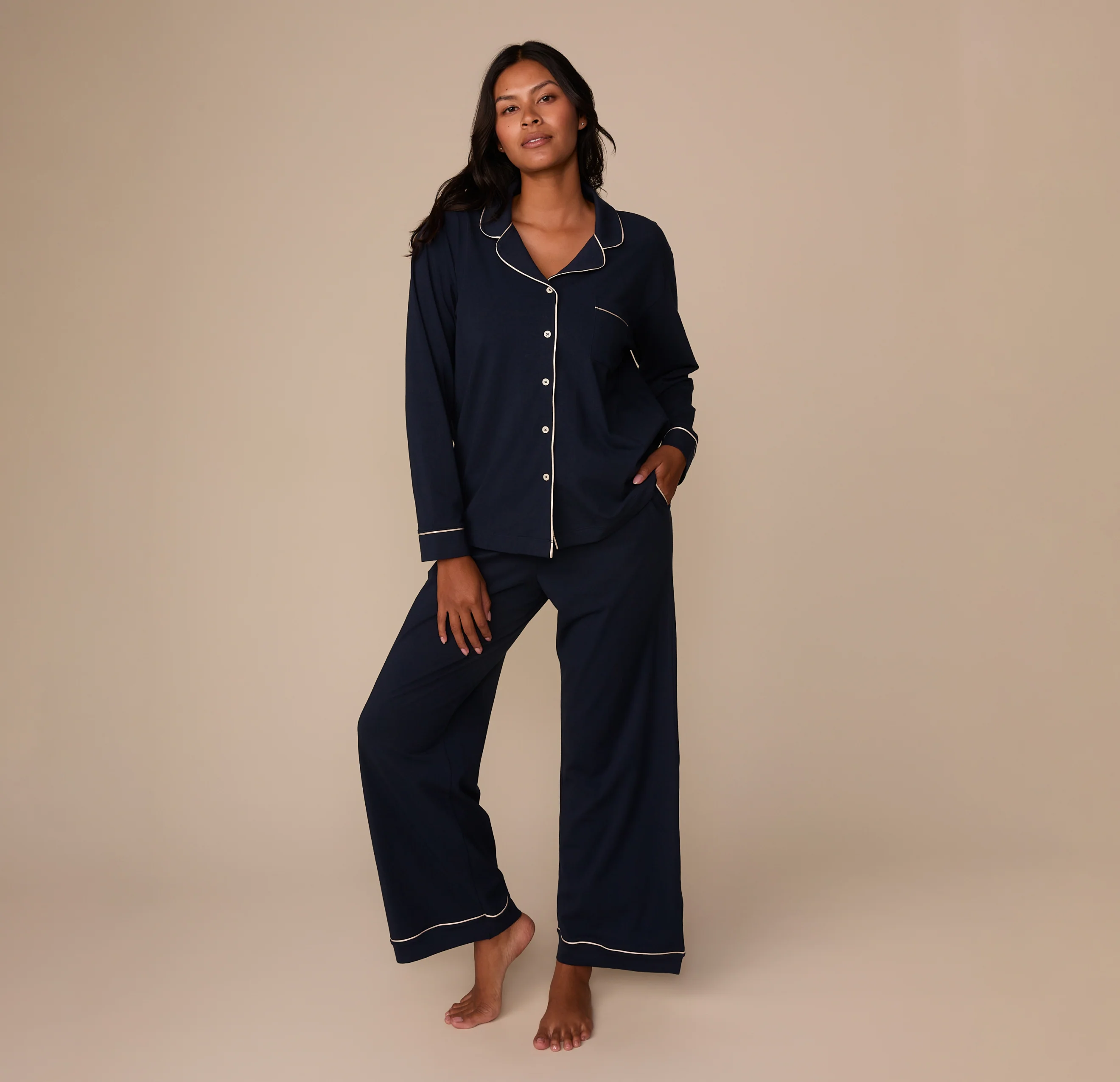 Perfect Pima Long Sleeve Pajama Shirt - Navy - Image 5