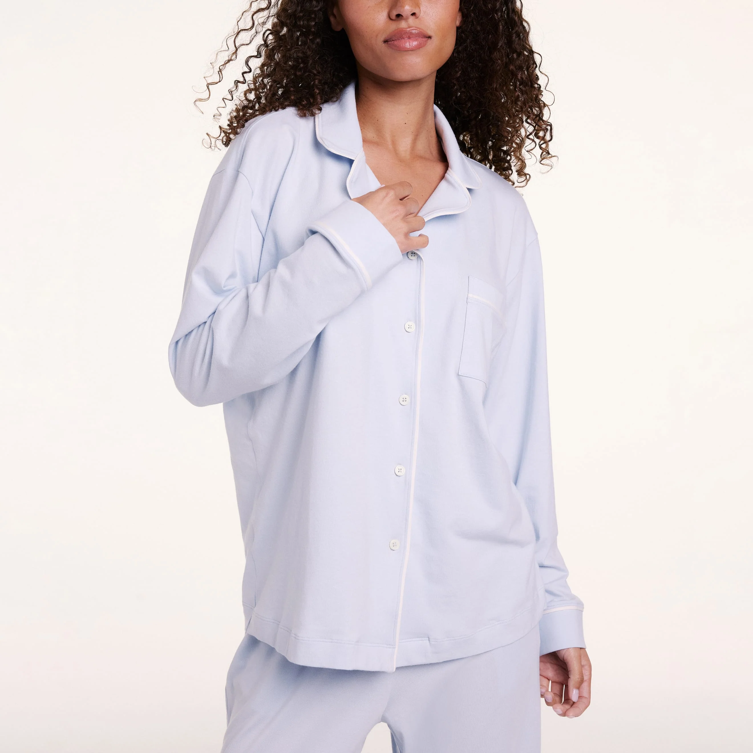 Perfect Pima Long Sleeve Pajama Shirt - Soft Blue - Image 5