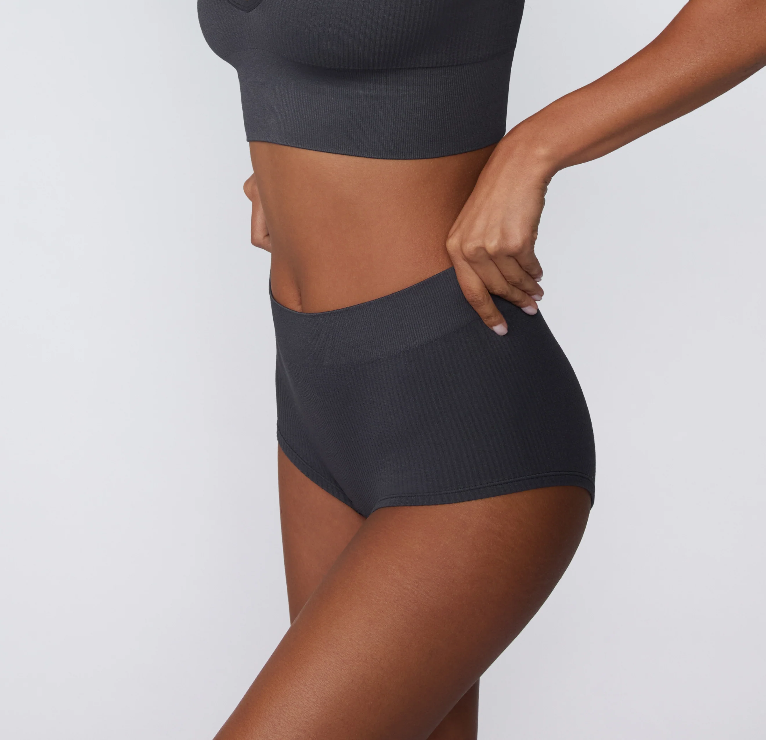 Ribbed Seamless Boyshort - Charcoal - Image 4