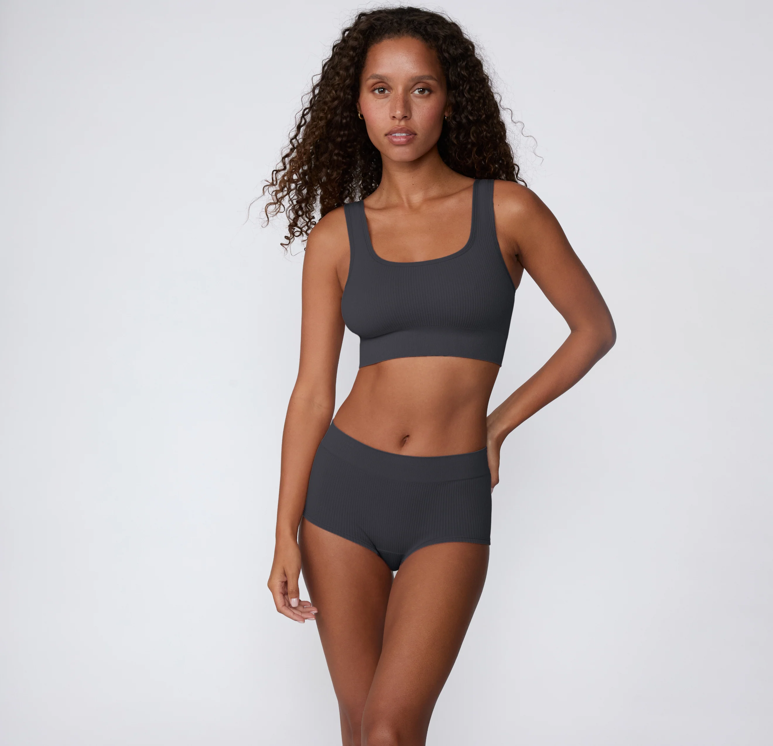 Ribbed Seamless Boyshort - Charcoal - Image 5