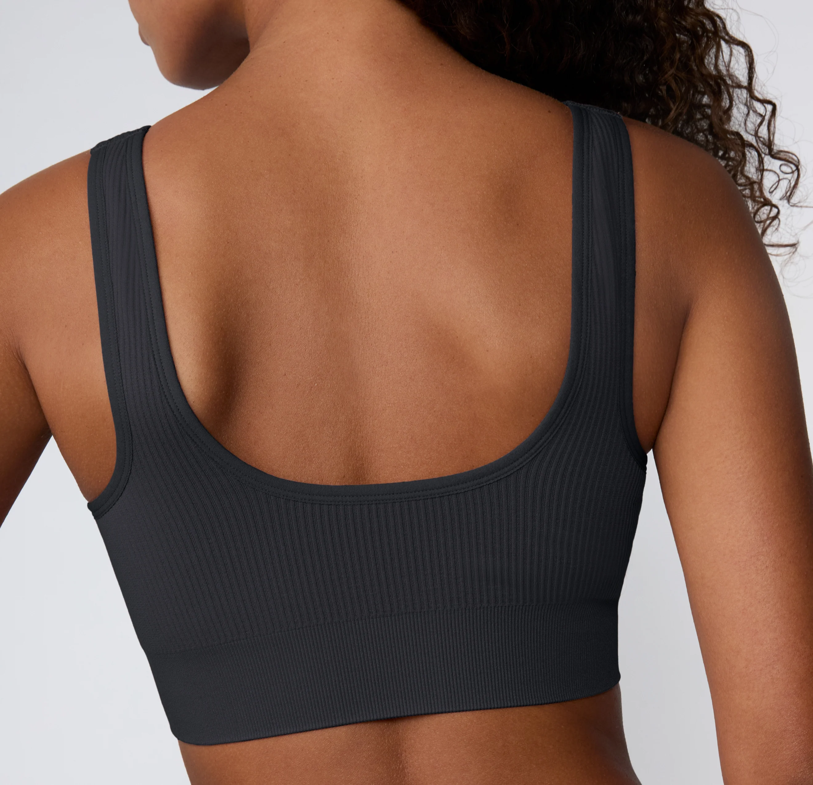 Ribbed Seamless Scoop Bralette - Charcoal - Image 4