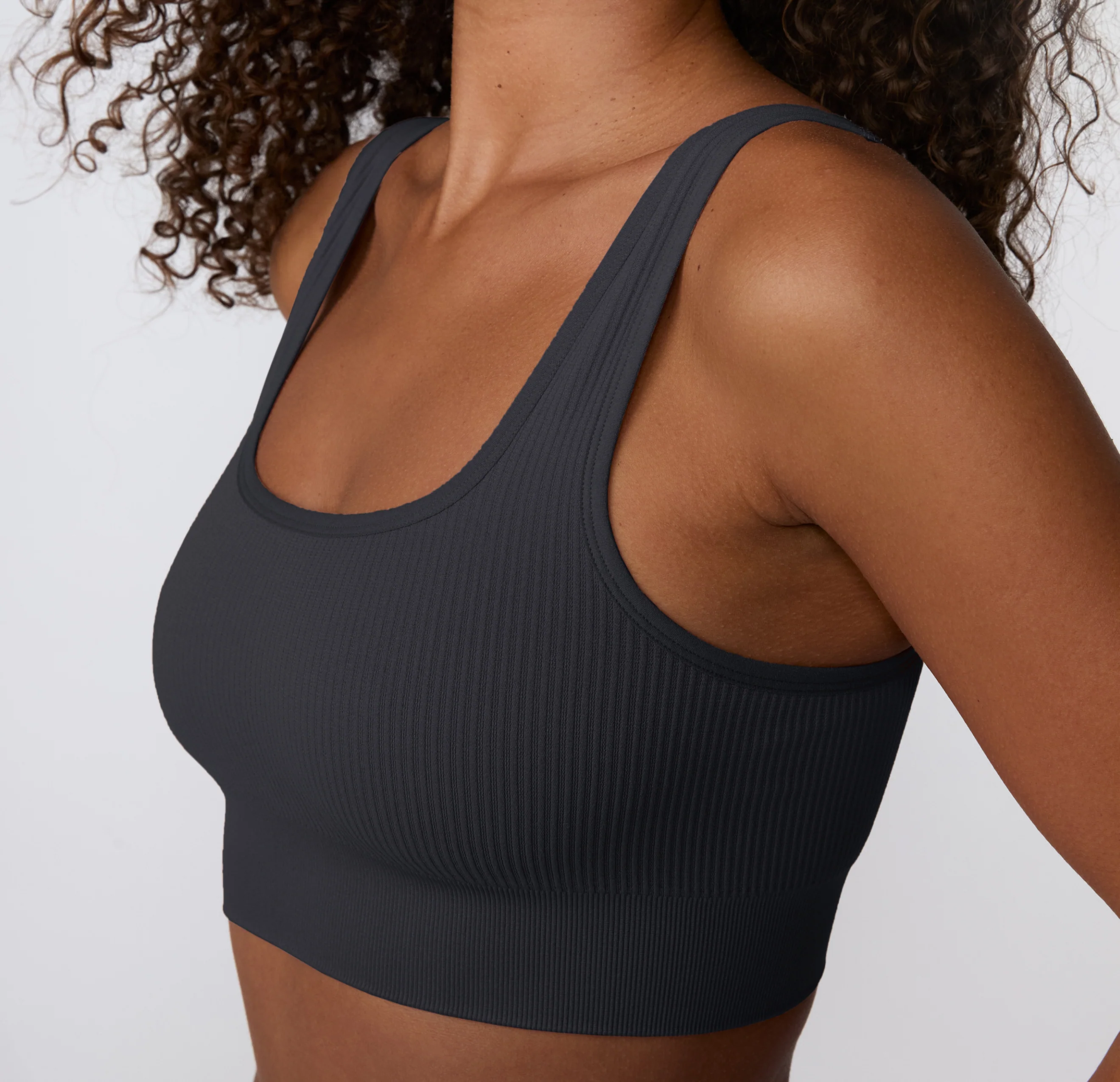 Ribbed Seamless Scoop Bralette - Charcoal - Image 5