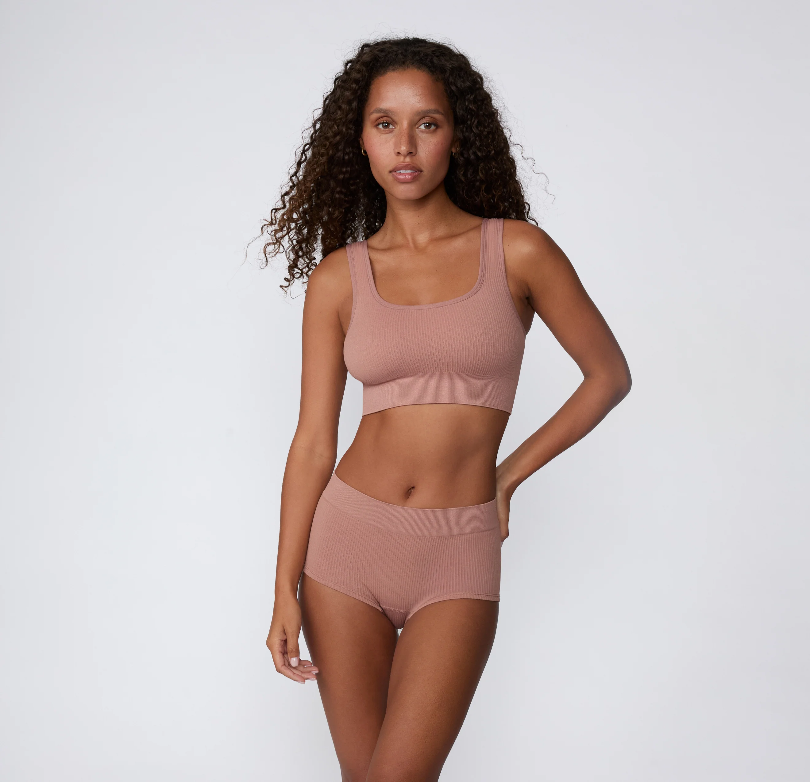 Ribbed Seamless Scoop Bralette - Plum - Image 3