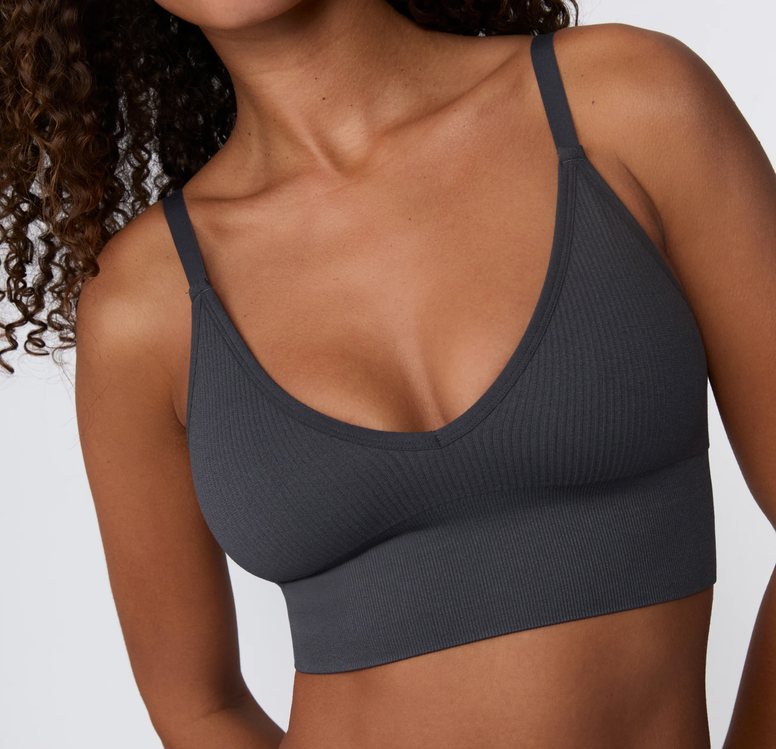 Ribbed Seamless Triangle Bralette - Charcoal - Image 3