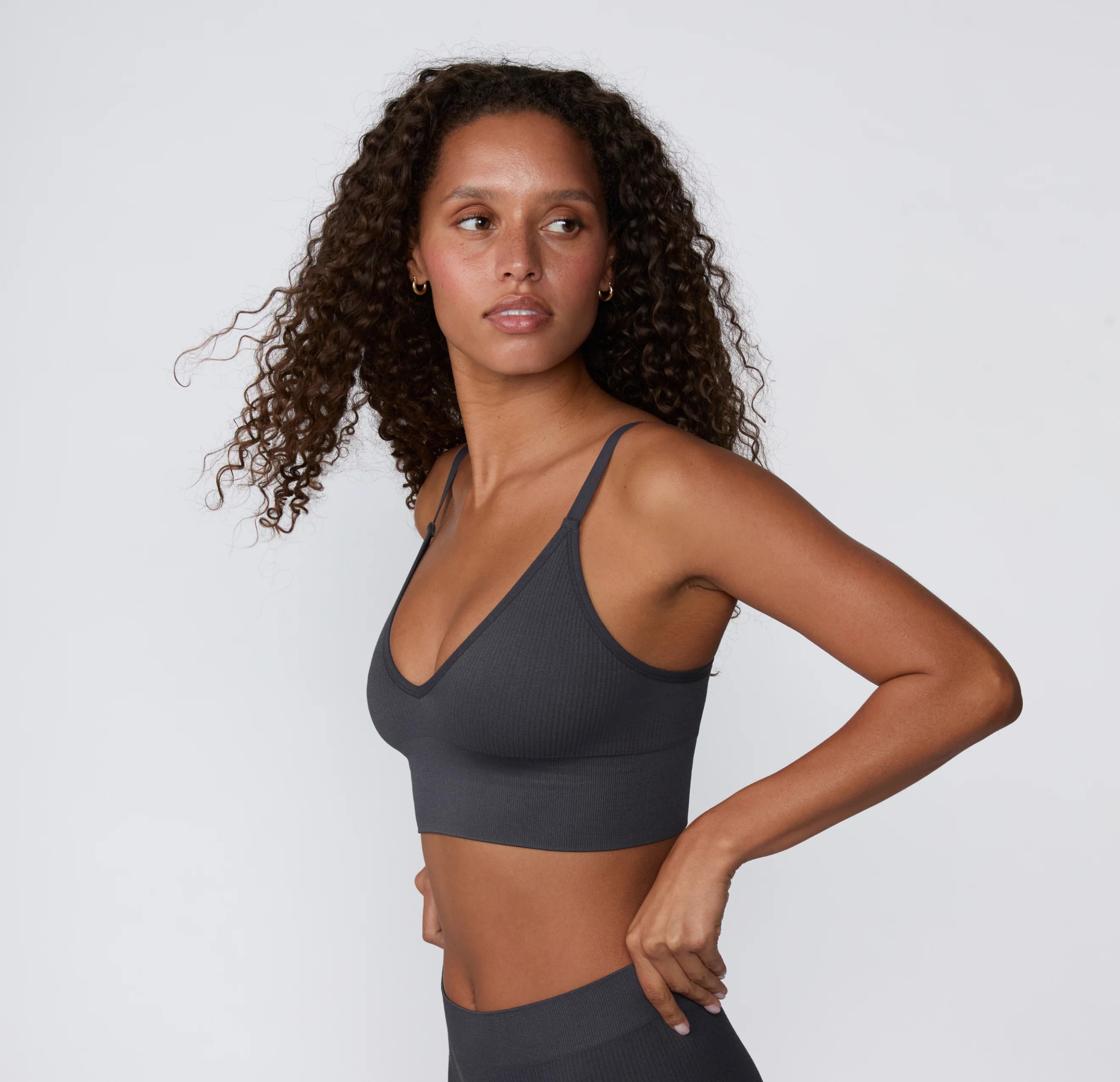 Ribbed Seamless Triangle Bralette - Charcoal - Image 4
