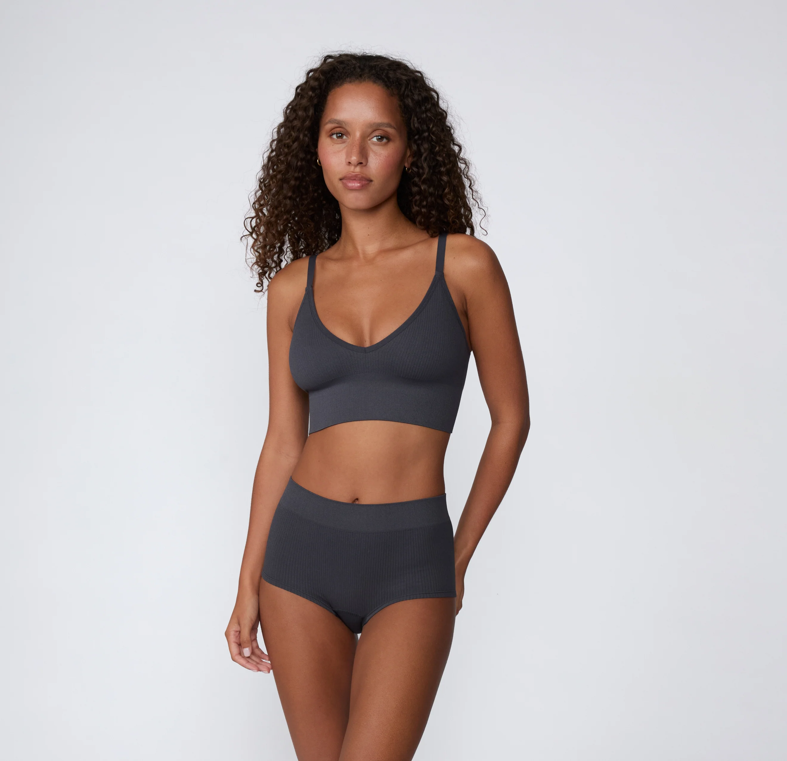 Ribbed Seamless Triangle Bralette - Charcoal - Image 6