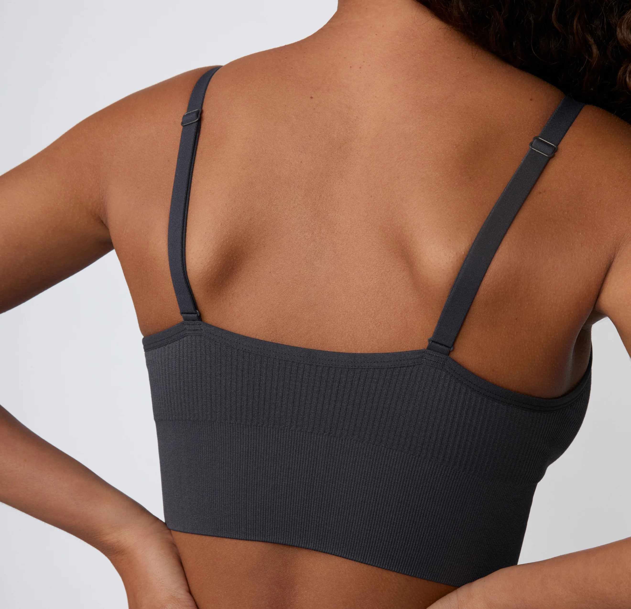 Ribbed Seamless Triangle Bralette - Charcoal - Image 7