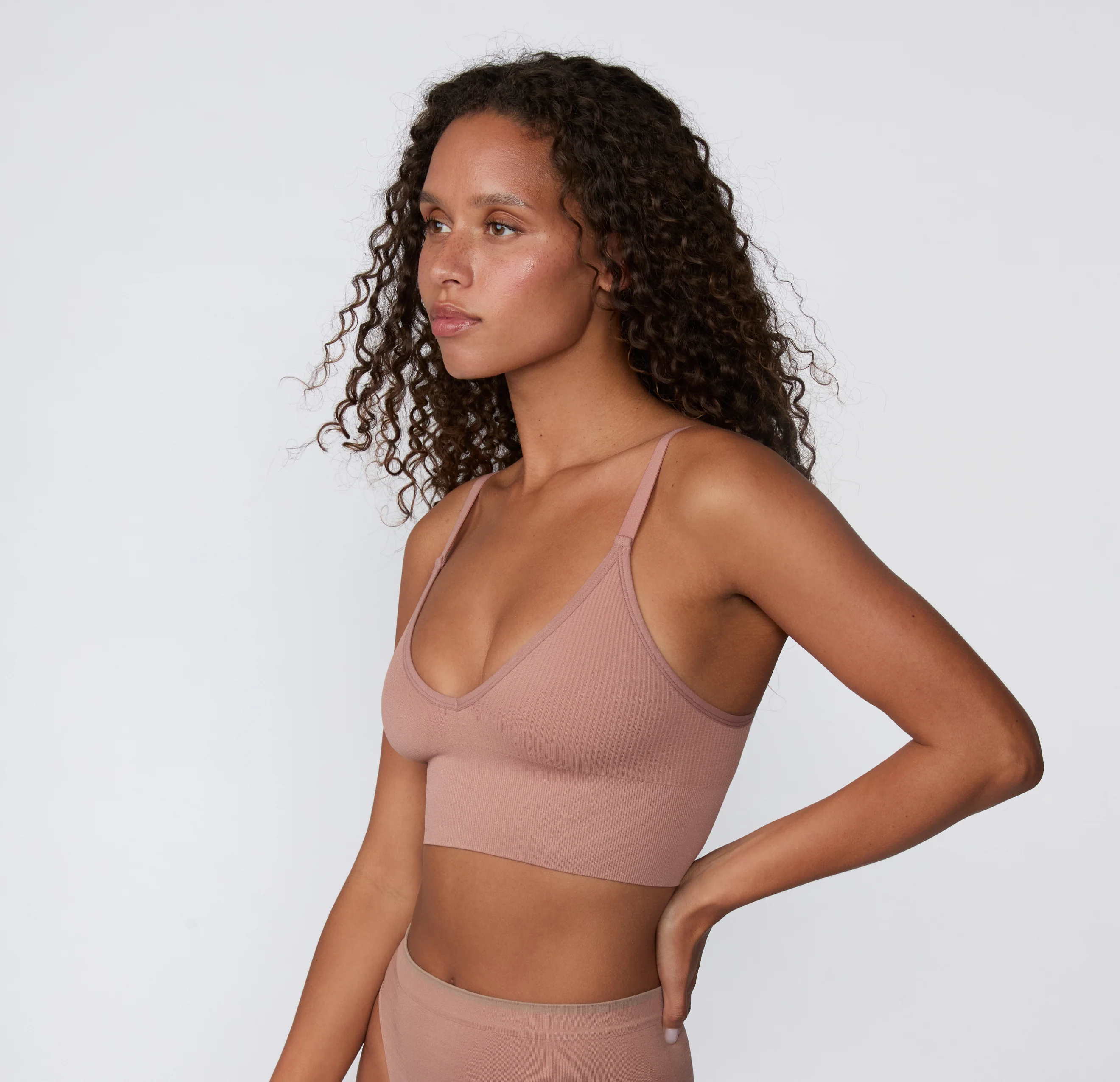 Ribbed Seamless Triangle Bralette - Plum - Image 4