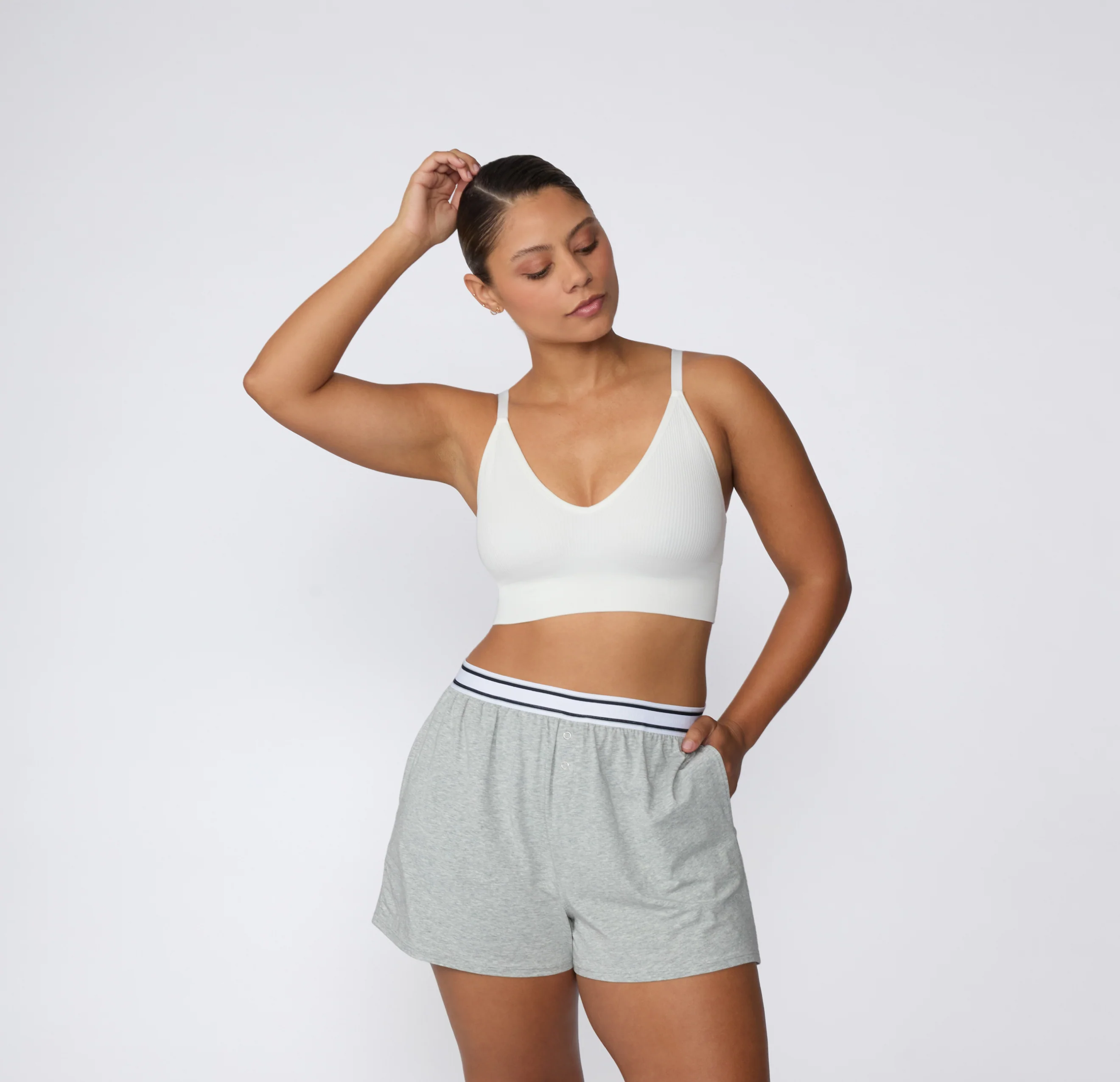 Ribbed Seamless Triangle Bralette - White - Image 3