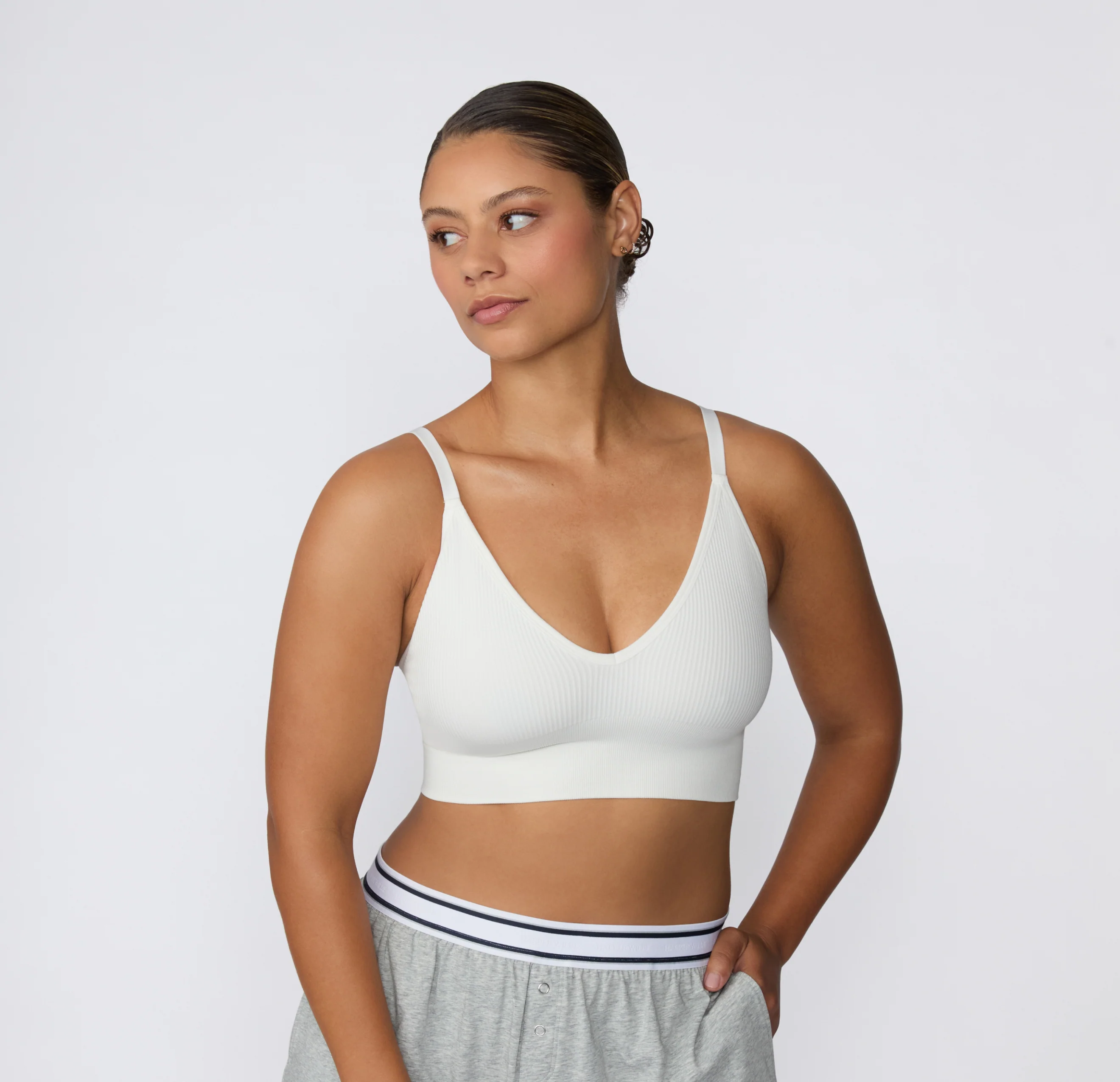Ribbed Seamless Triangle Bralette - White - Image 5