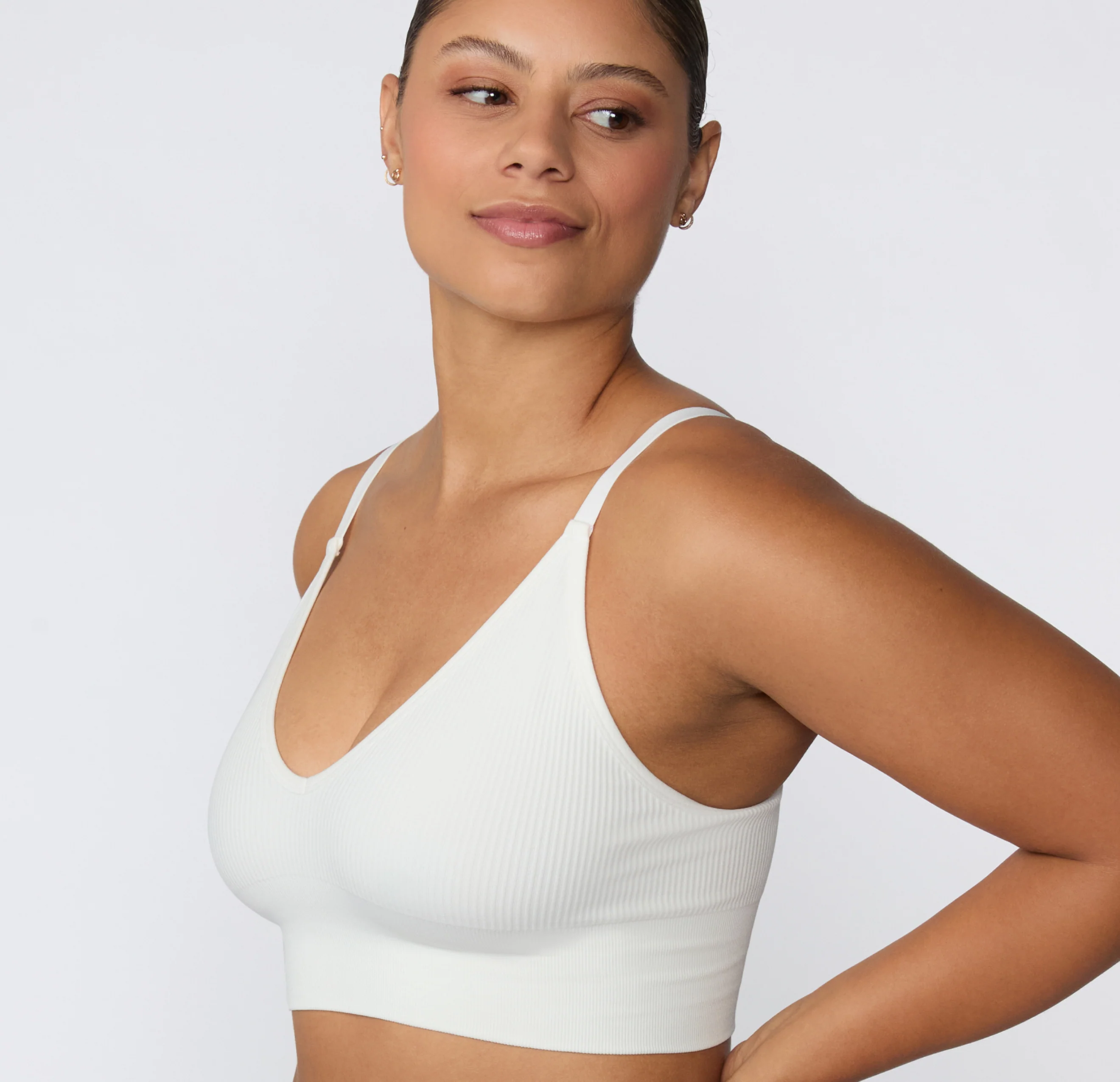 Ribbed Seamless Triangle Bralette - White - Image 6