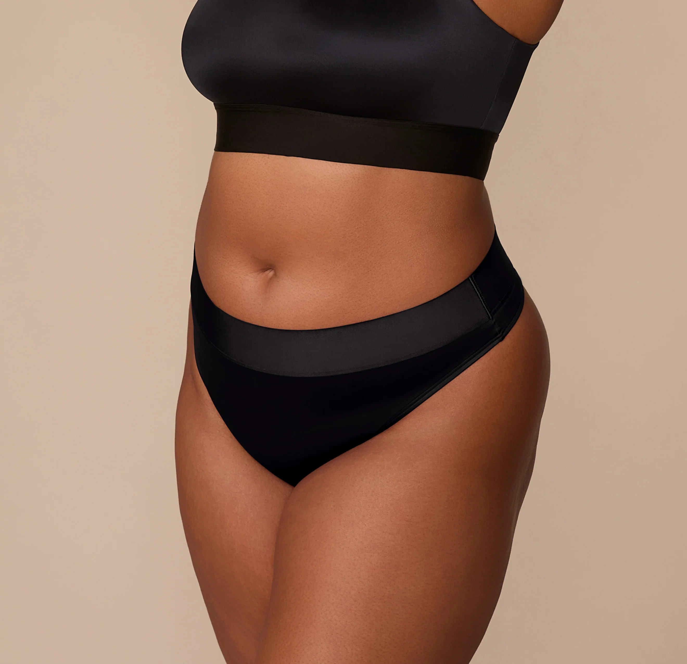 Stretch Satin Highwaist Thong - Black - Image 4