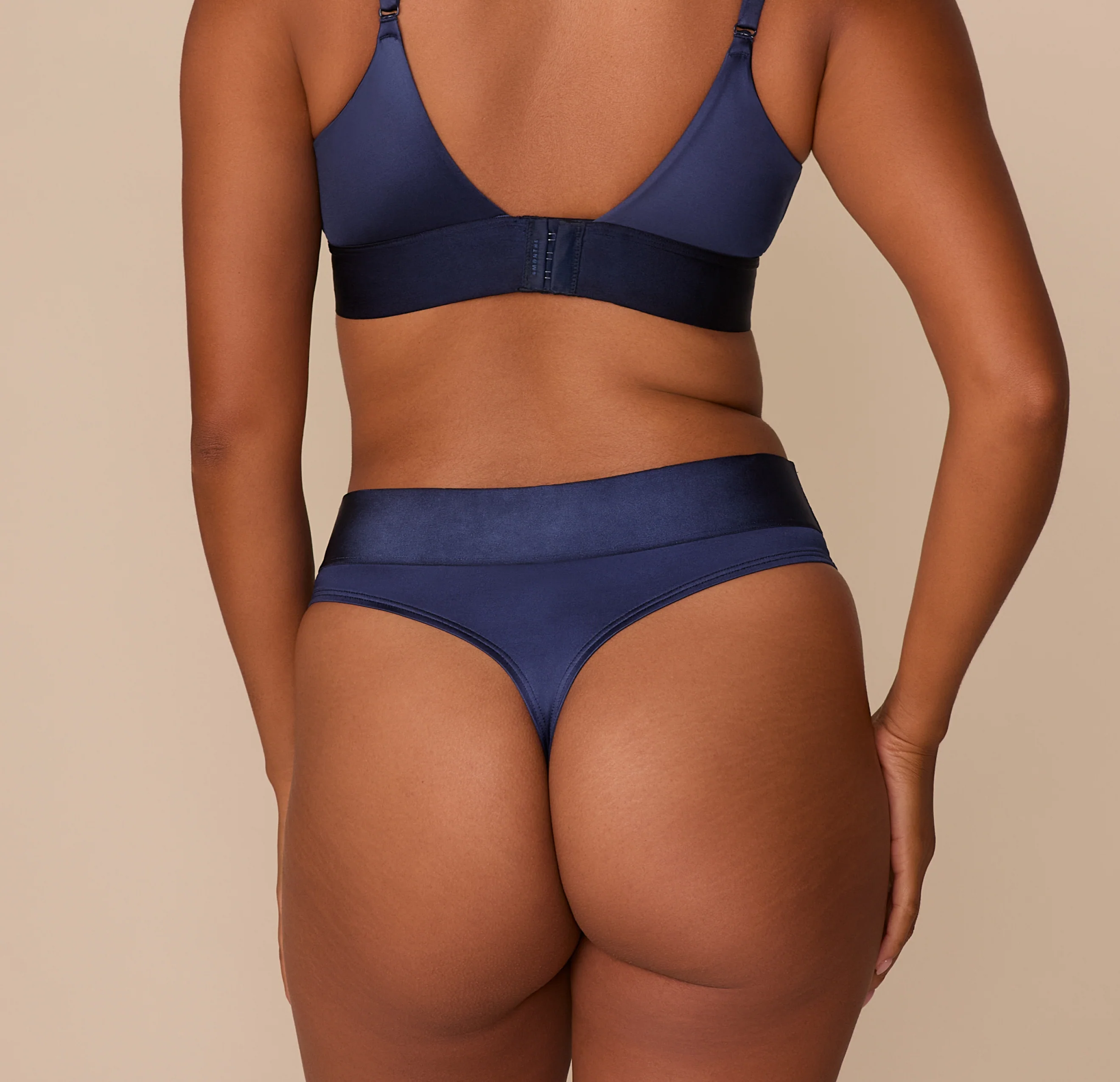 Stretch Satin Highwaist Thong - Navy - Image 3