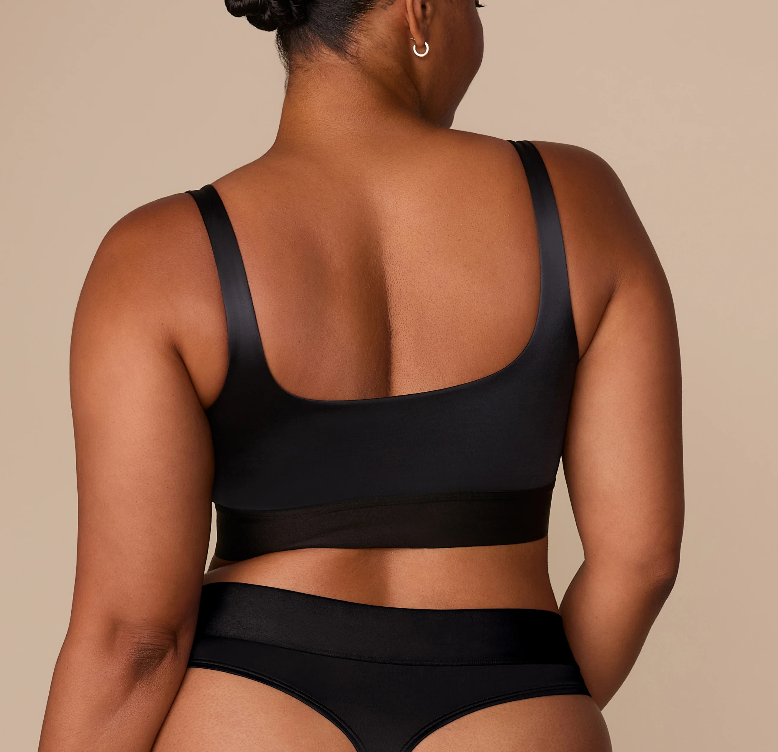 Stretch Satin Square Neck Bralette - Black - Image 5