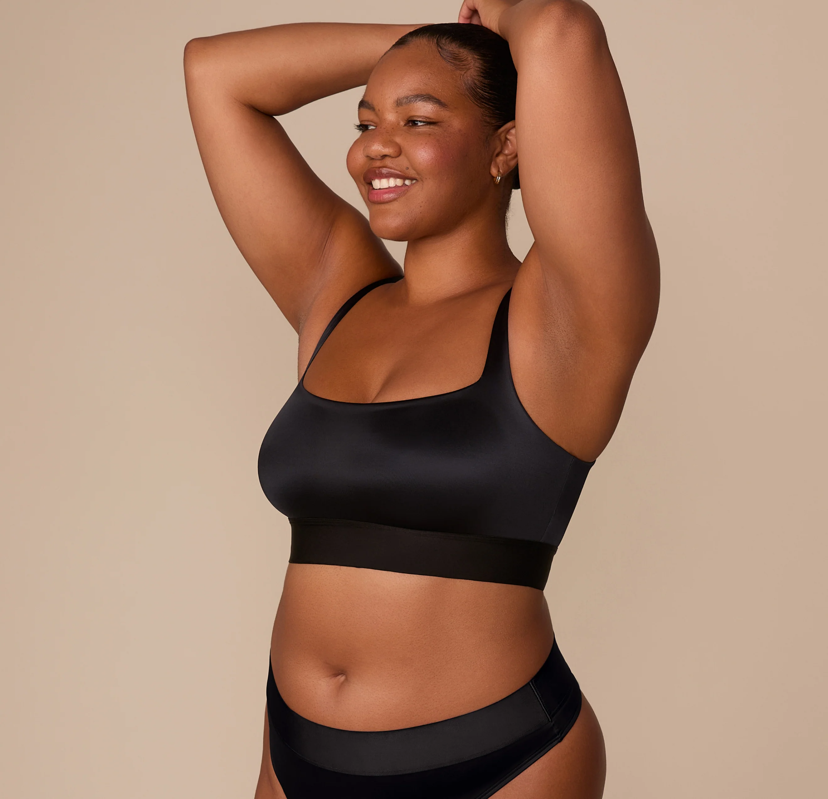 Stretch Satin Square Neck Bralette - Black - Image 6