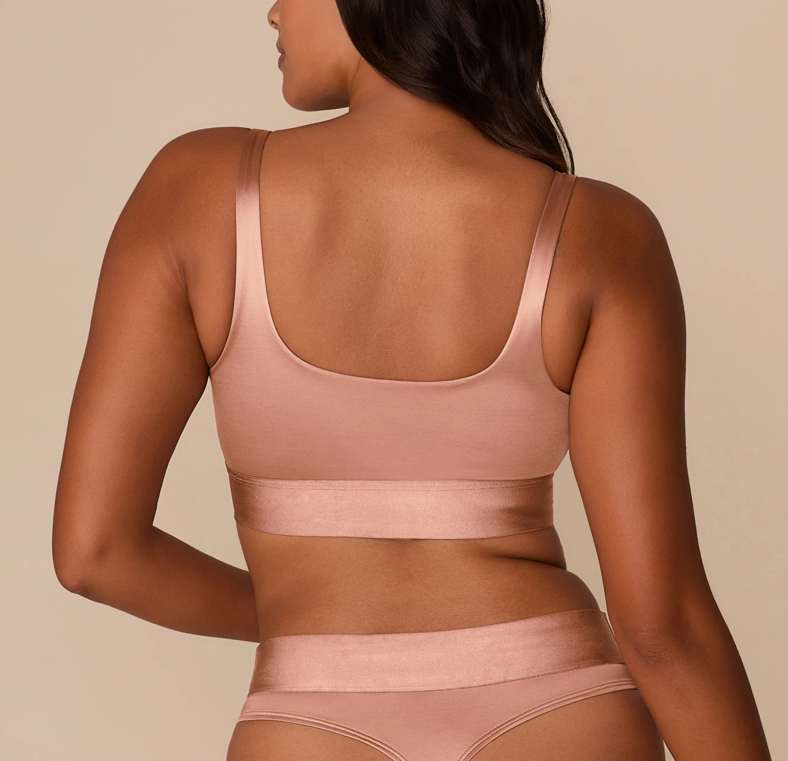 Stretch Satin Square Neck Bralette - Champagne - Image 3
