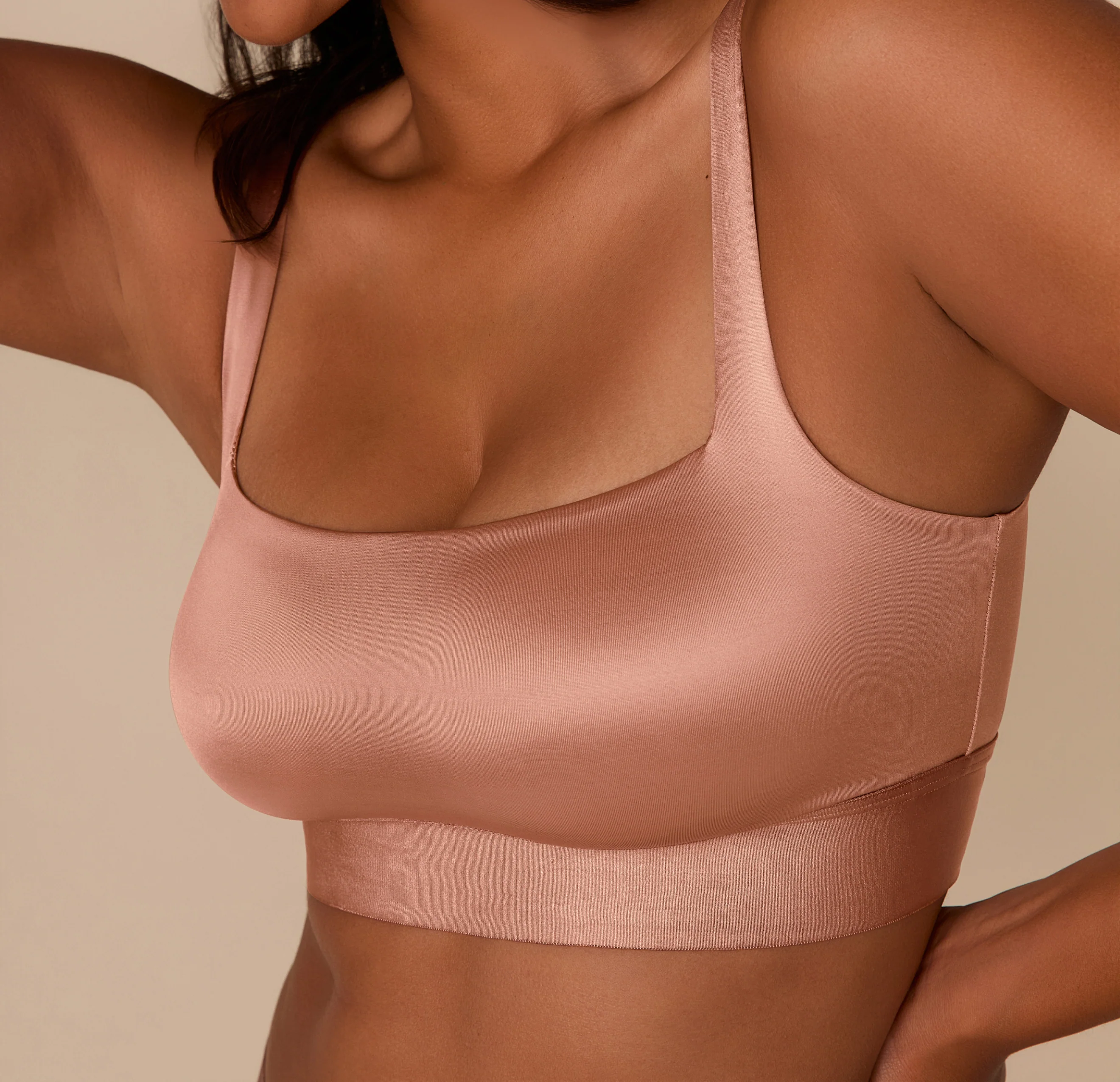 Stretch Satin Square Neck Bralette - Champagne - Image 7