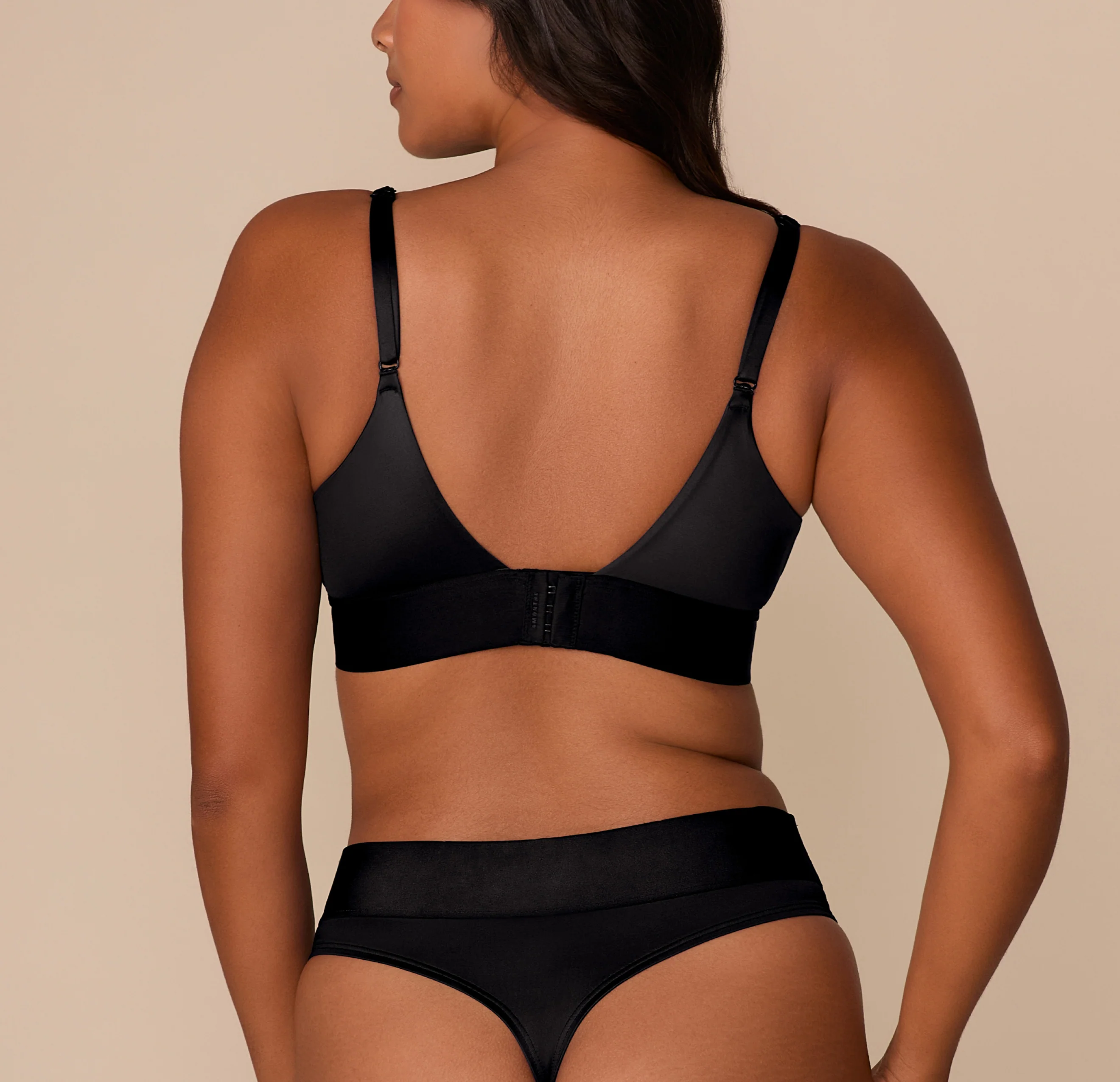 Stretch Satin Triangle Bralette - Black - Image 3