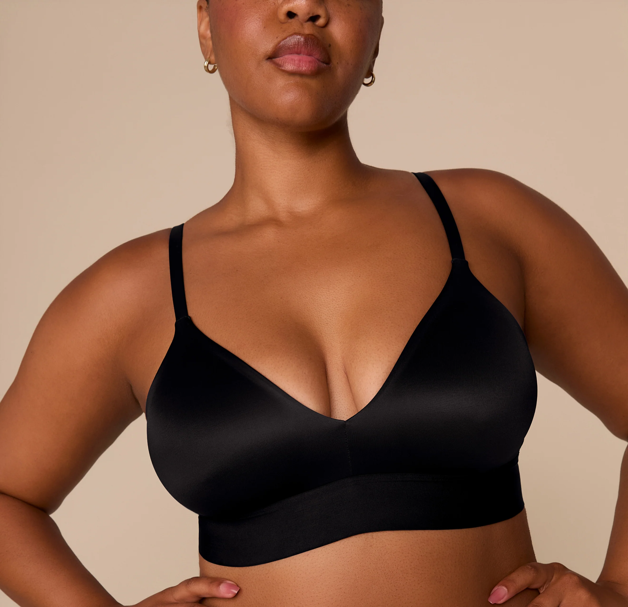 Stretch Satin Triangle Bralette - Black - Image 4