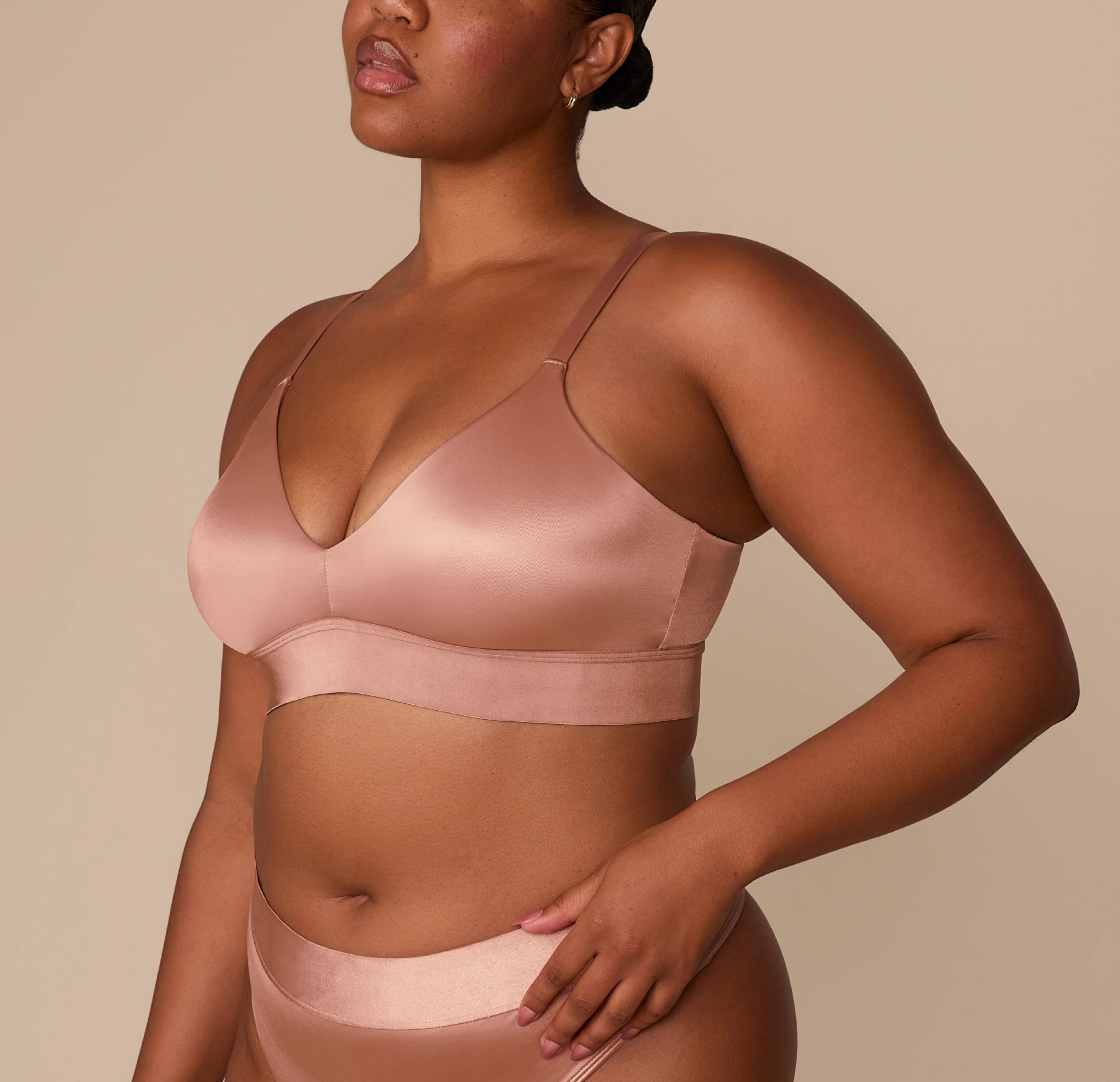 Stretch Satin Triangle Bralette - Champagne - Image 3