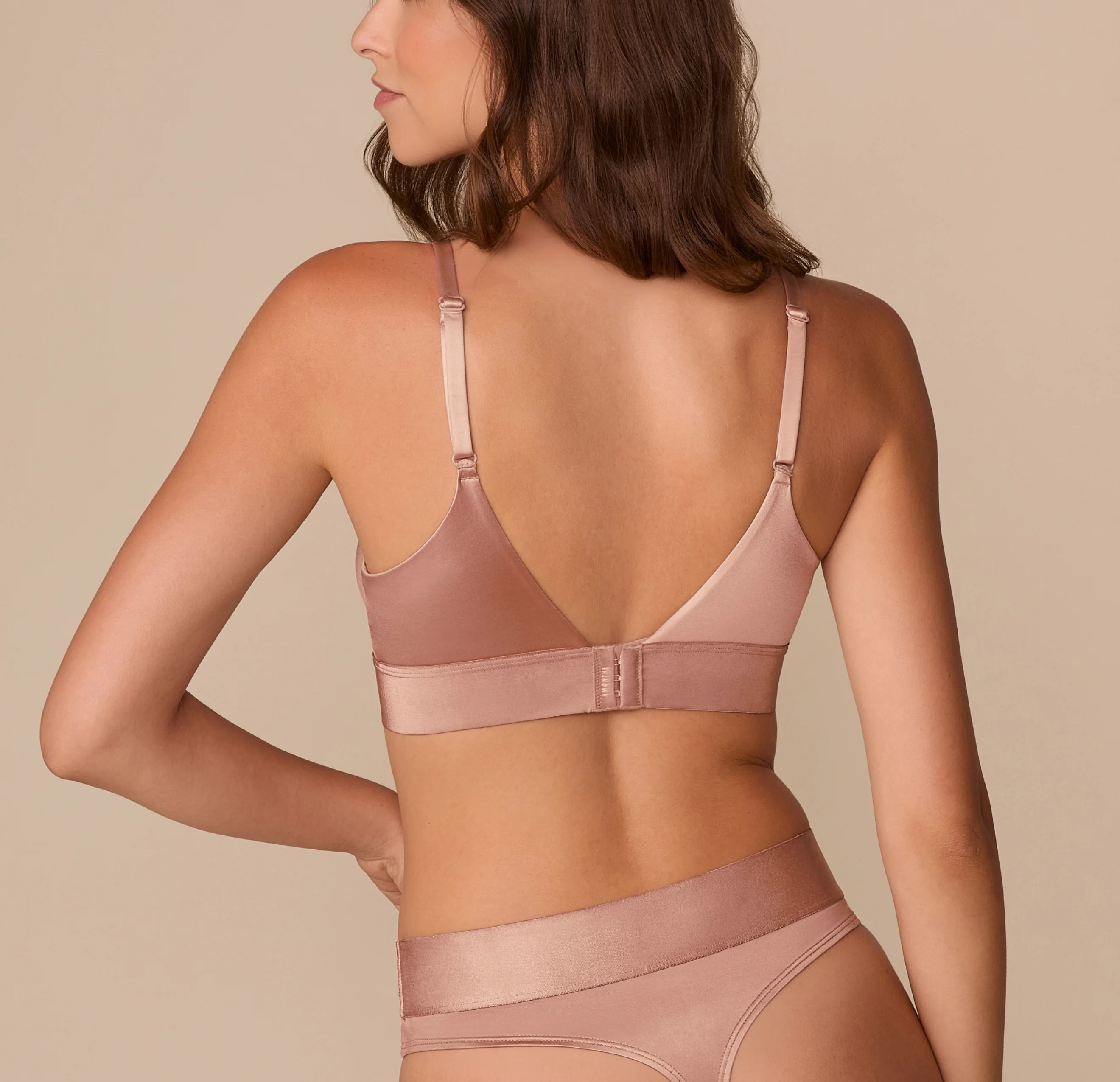 Stretch Satin Triangle Bralette - Champagne - Image 4