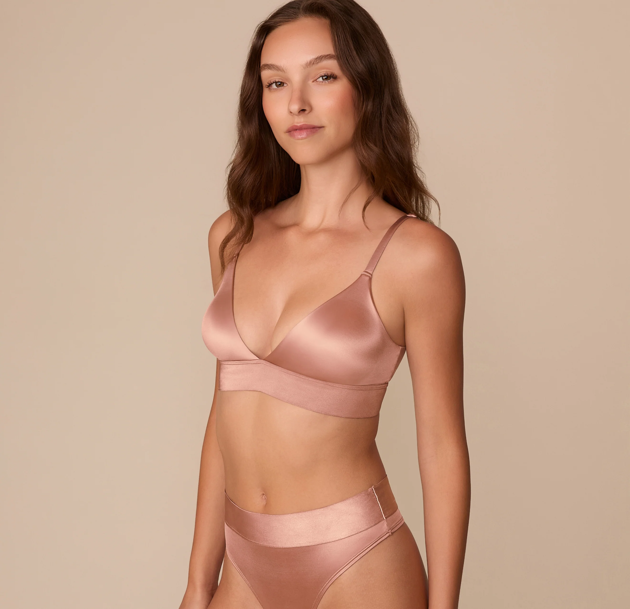 Stretch Satin Triangle Bralette - Champagne - Image 5