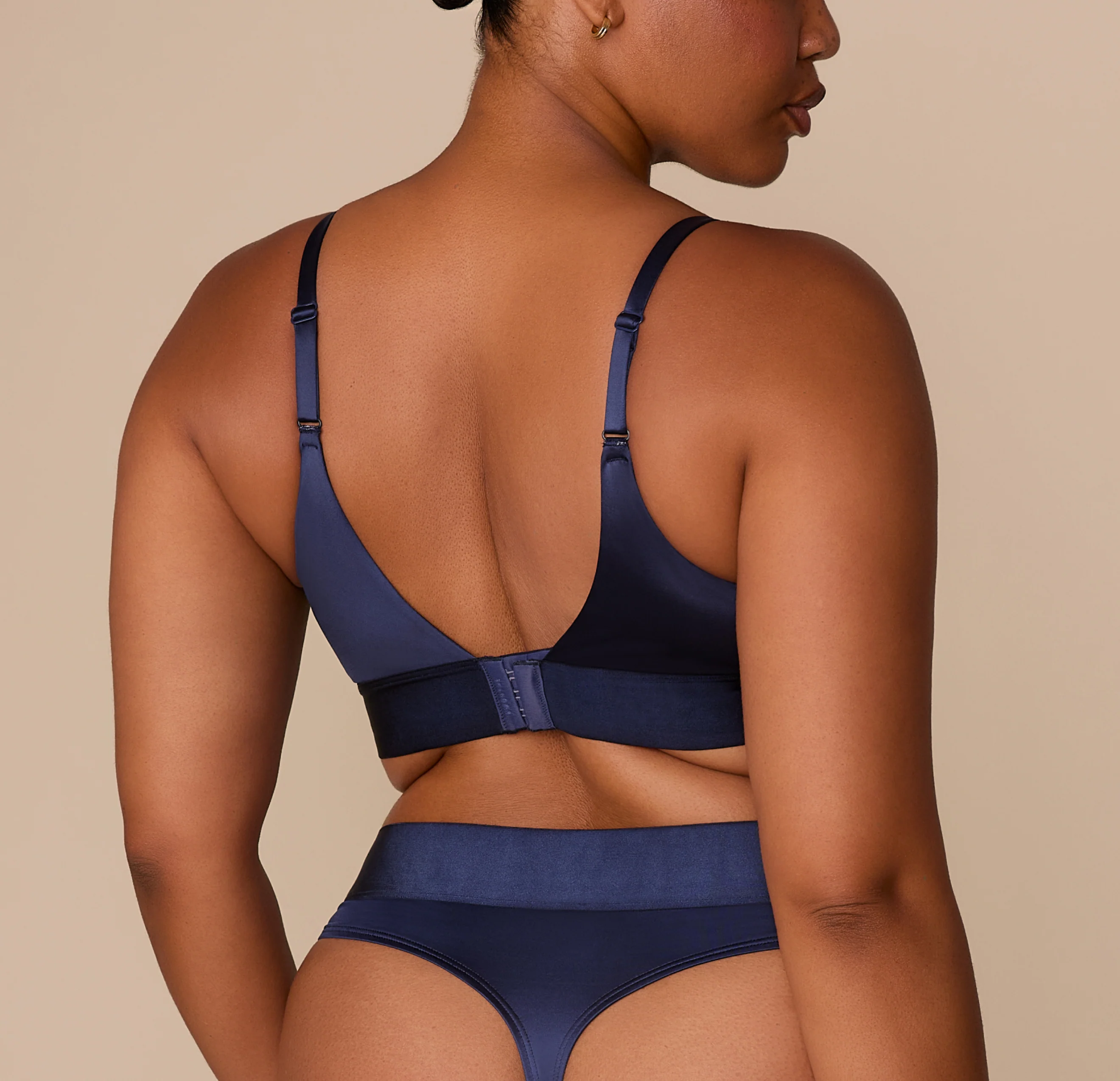 Stretch Satin Triangle Bralette - Navy - Image 3
